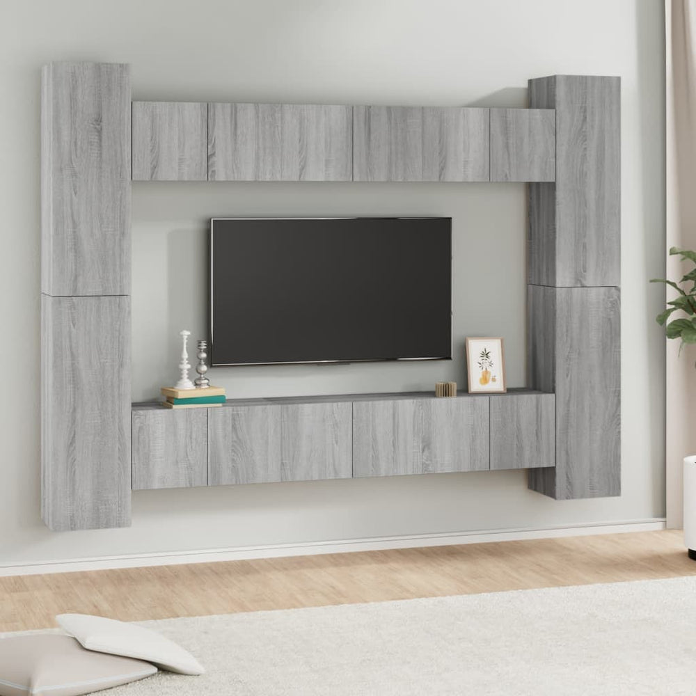 TV spintelių komplektas, 10 dalių, pilkas ąžuolo, mediena
