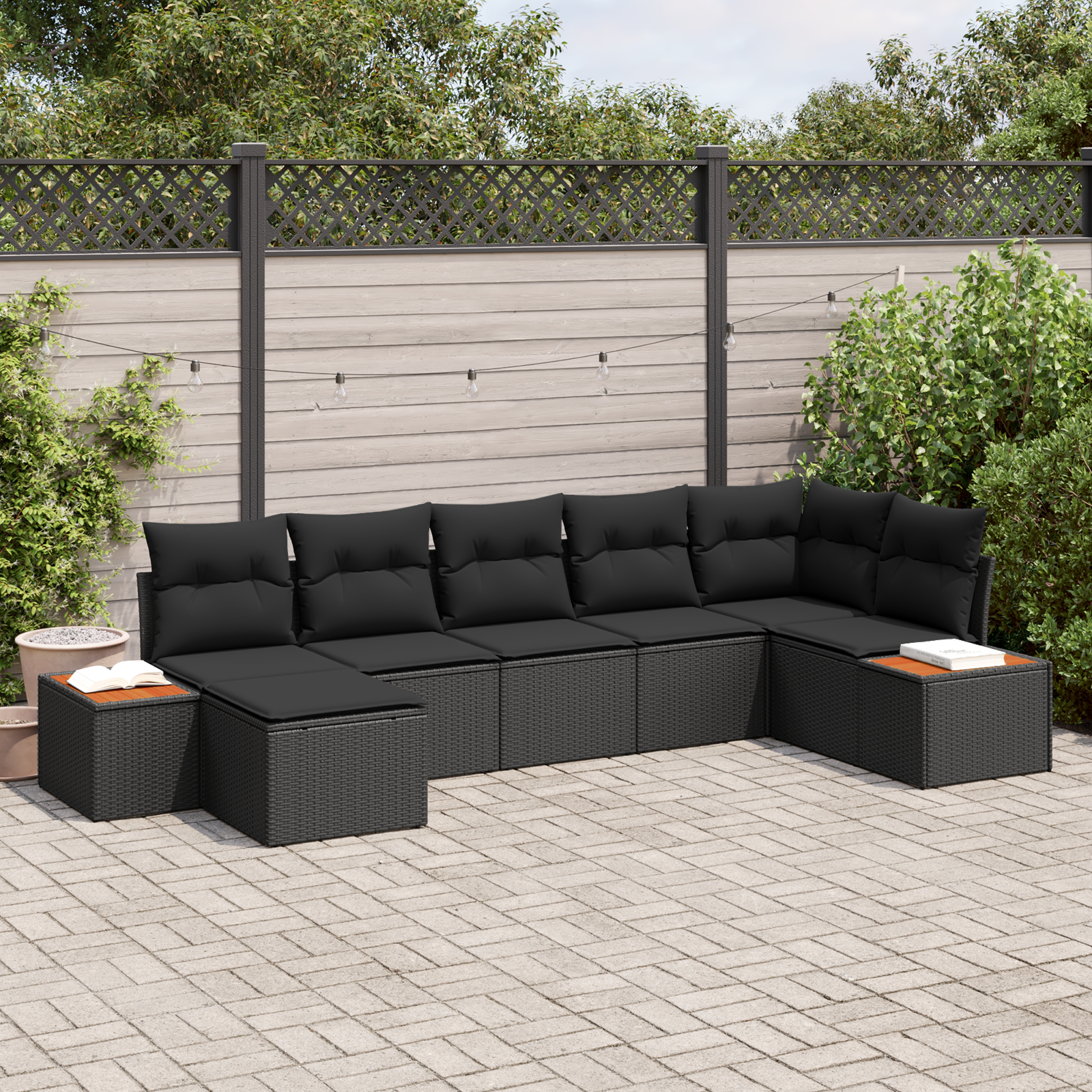 Sodo Sofų Rinkinys su pagalve 8 pcs Juoda Poliratanas