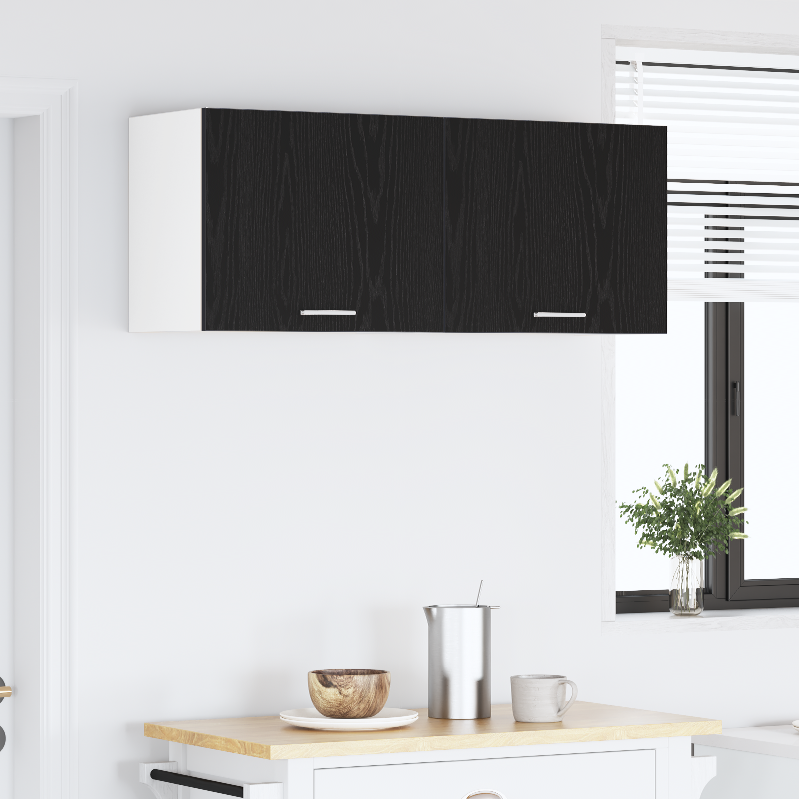 Wall cabinet Riga 2 pcs Black oak and white