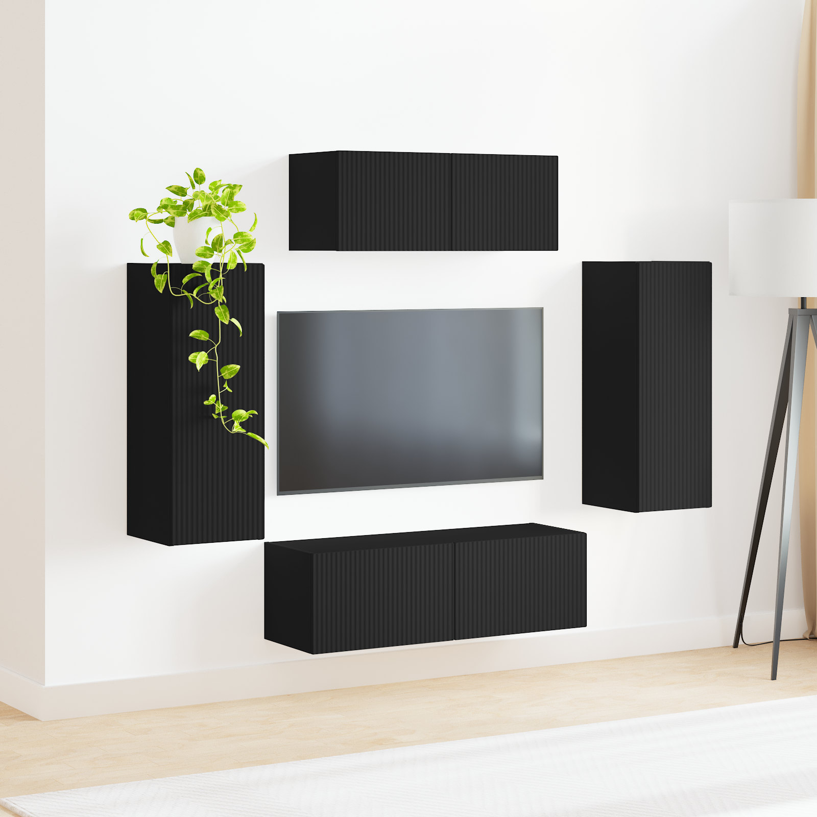 TV spintelių komplektas 4 pcs Juoda Apdirbta mediena