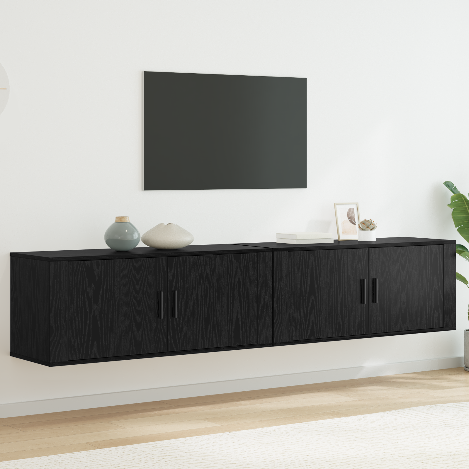 Sieninio televizoriaus kabineto komplektas 2 pcs Juodas ąžuolas