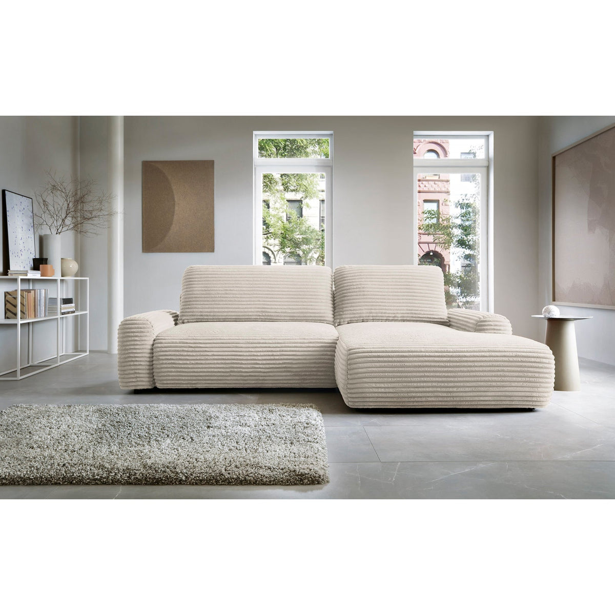 Kampinė sofa-lova ALFERIA, kreminė, dešinė