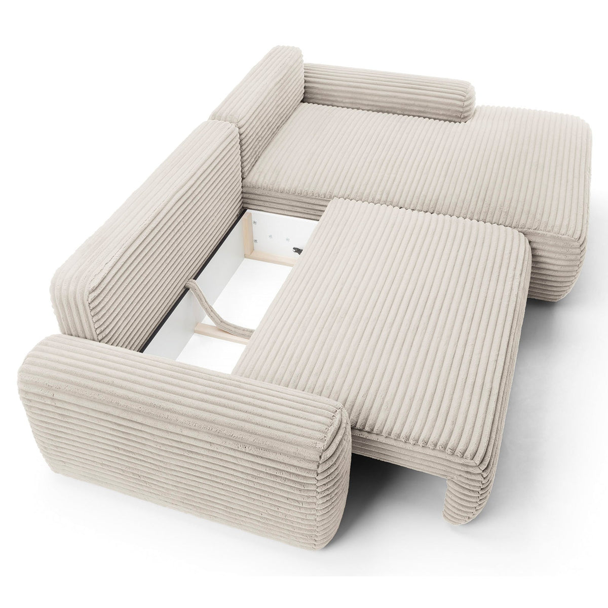 Kampinė sofa-lova ALFERIA, kreminė, dešinė