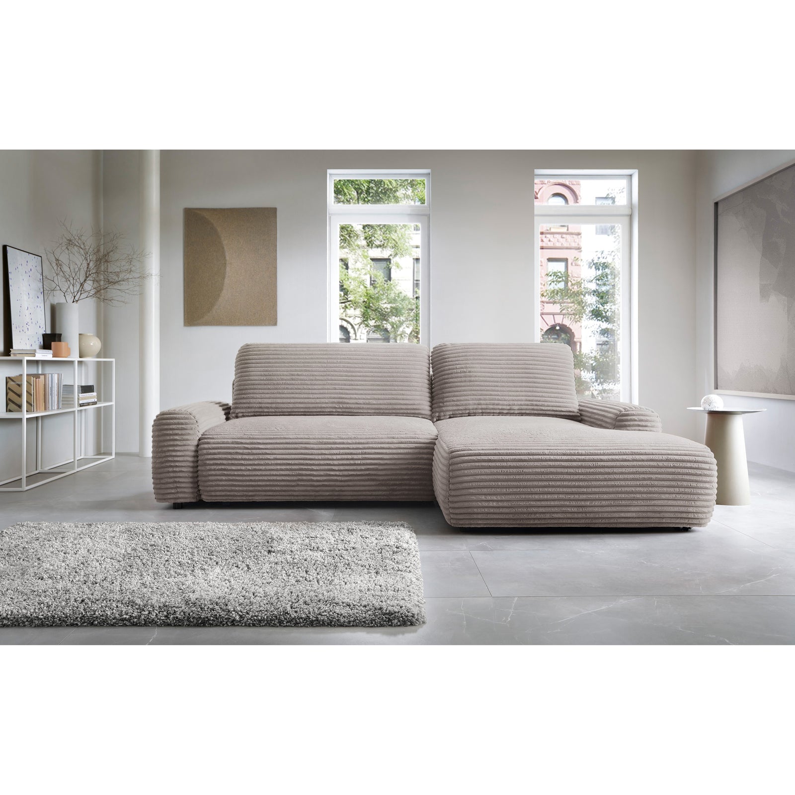 Kampinė sofa-lova ALFERIA, pilkai smėlinė, dešinė