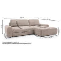Kampinė sofa-lova ALFERIA, kreminė, dešinė
