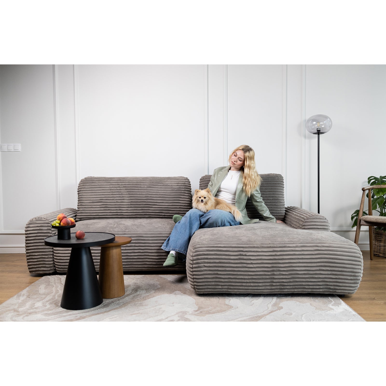 Kampinė sofa-lova ALFERIA, pilkai smėlinė, dešinė