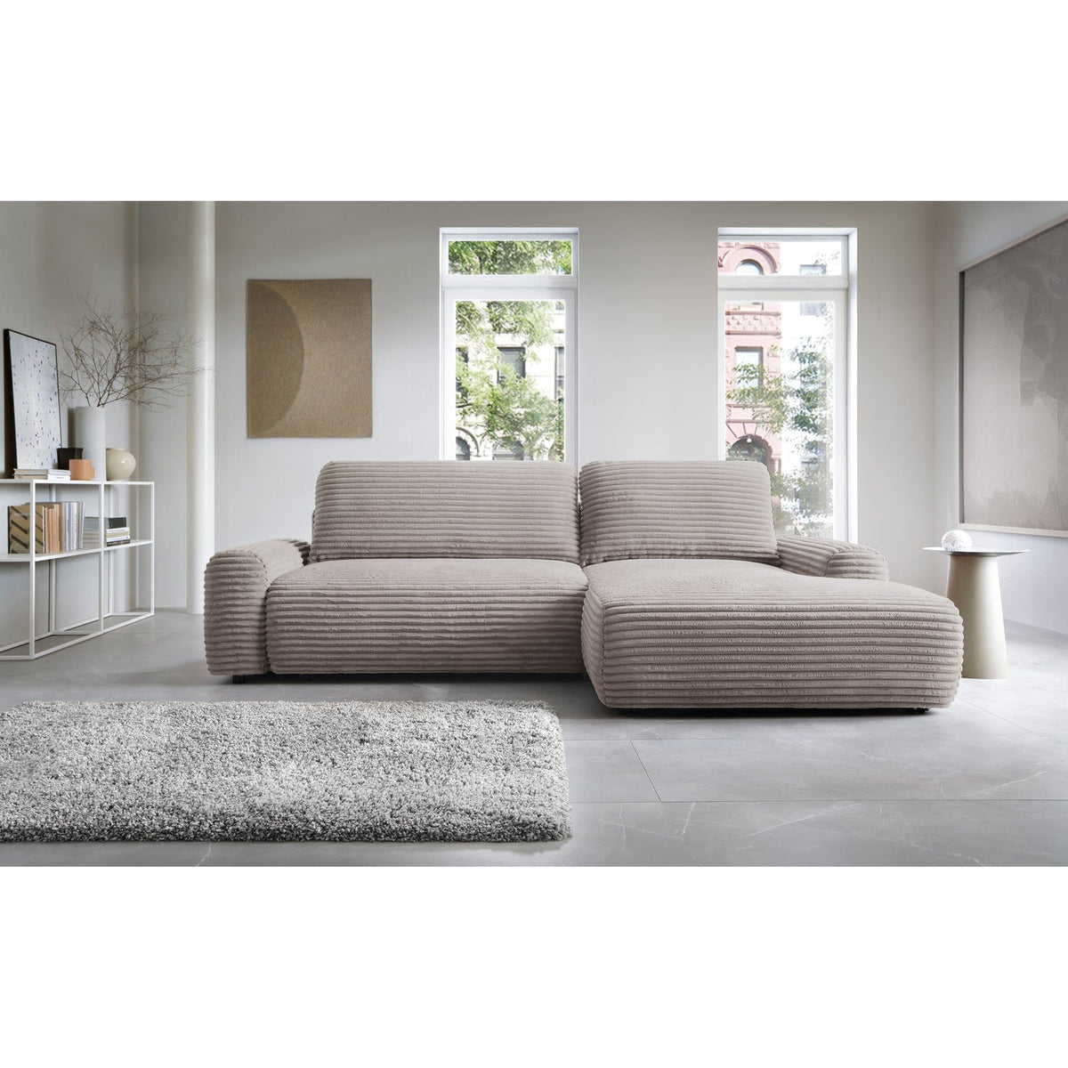 Kampinė sofa-lova ALFERIA, pilkai smėlinė, dešinė