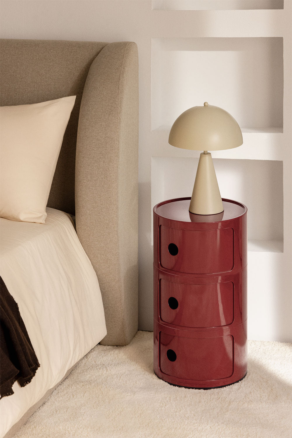 Round Nightstand SARUORA, Wine Red