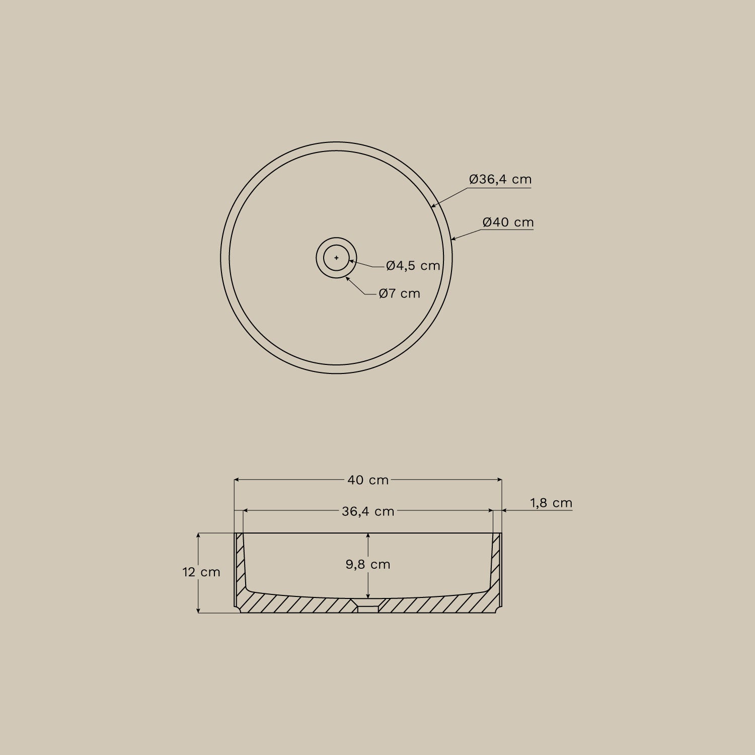 MARUARO round washbasin Ø40 cm, cement