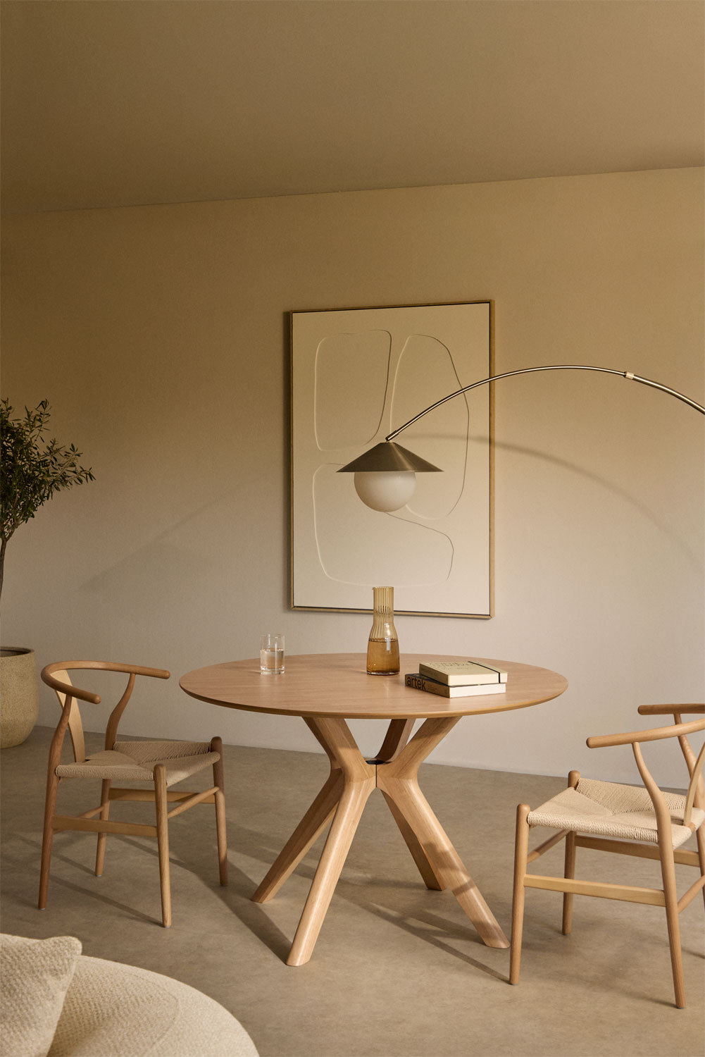 Round dining table PALOARA Ø120 cm, MDF and rubberwood veneer