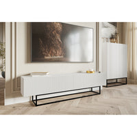 TV staliukas VELDIO, balta, 175 cm, juodos kojos