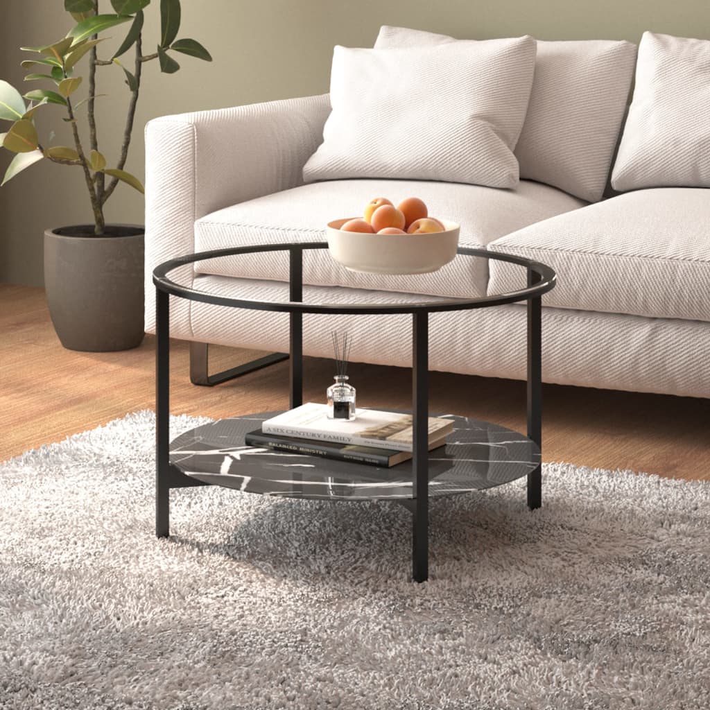 Arbatos staliukas, juodas ir marmuro, 70cm, grūdintas stiklas - Namų Idėja