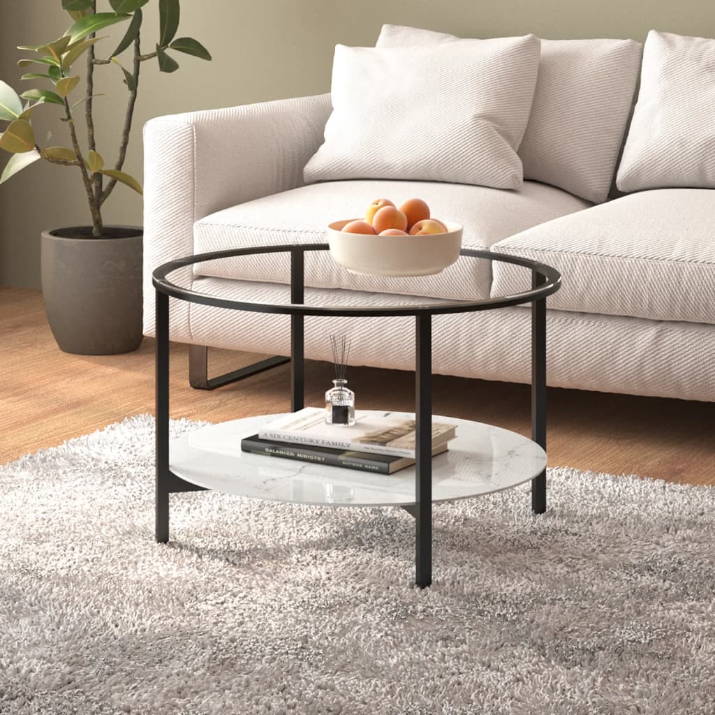 Arbatos staliukas, juodas ir marmuro, 70cm, grūdintas stiklas - Namų Idėja