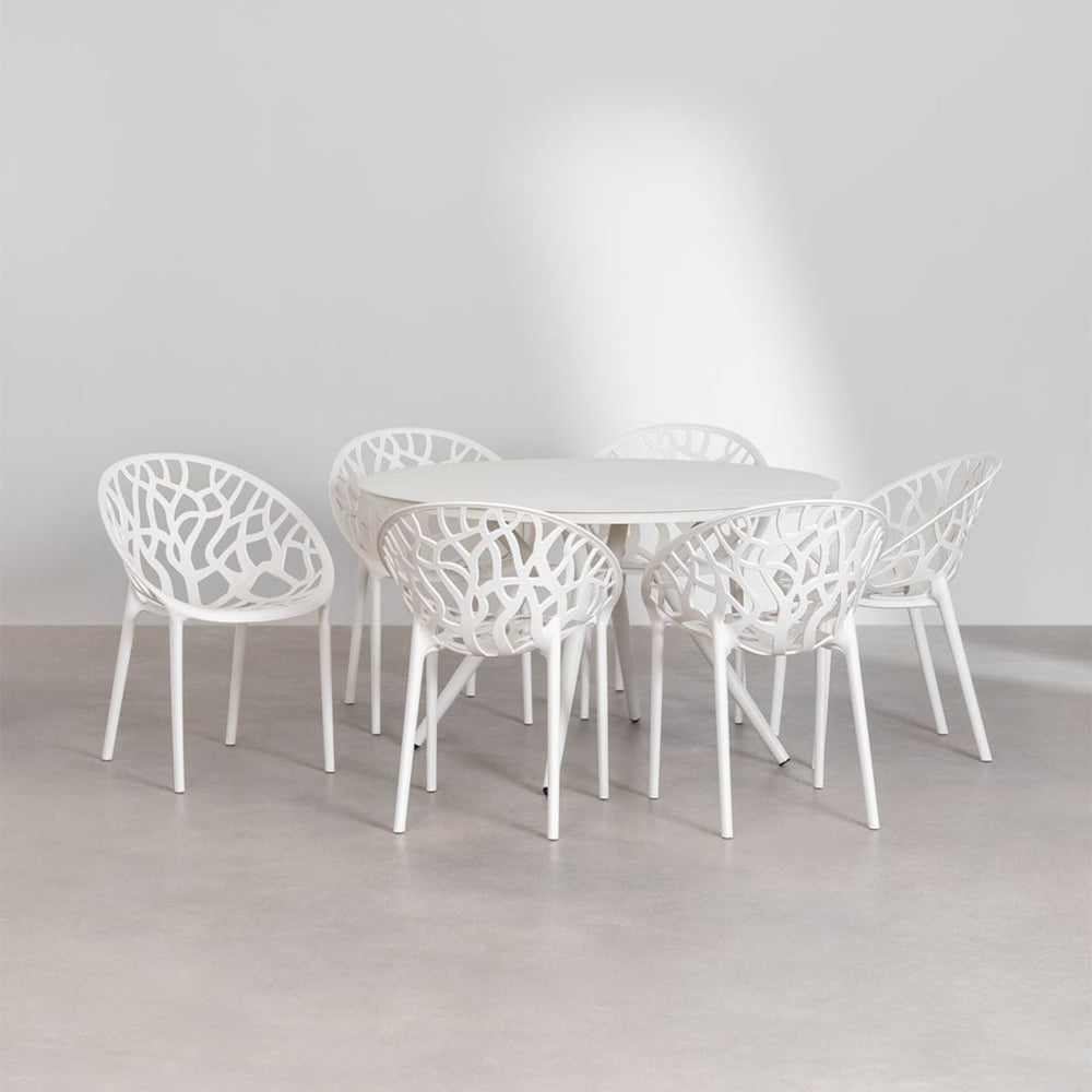 Outdoor dining set VALERIE, white, 6 chairs