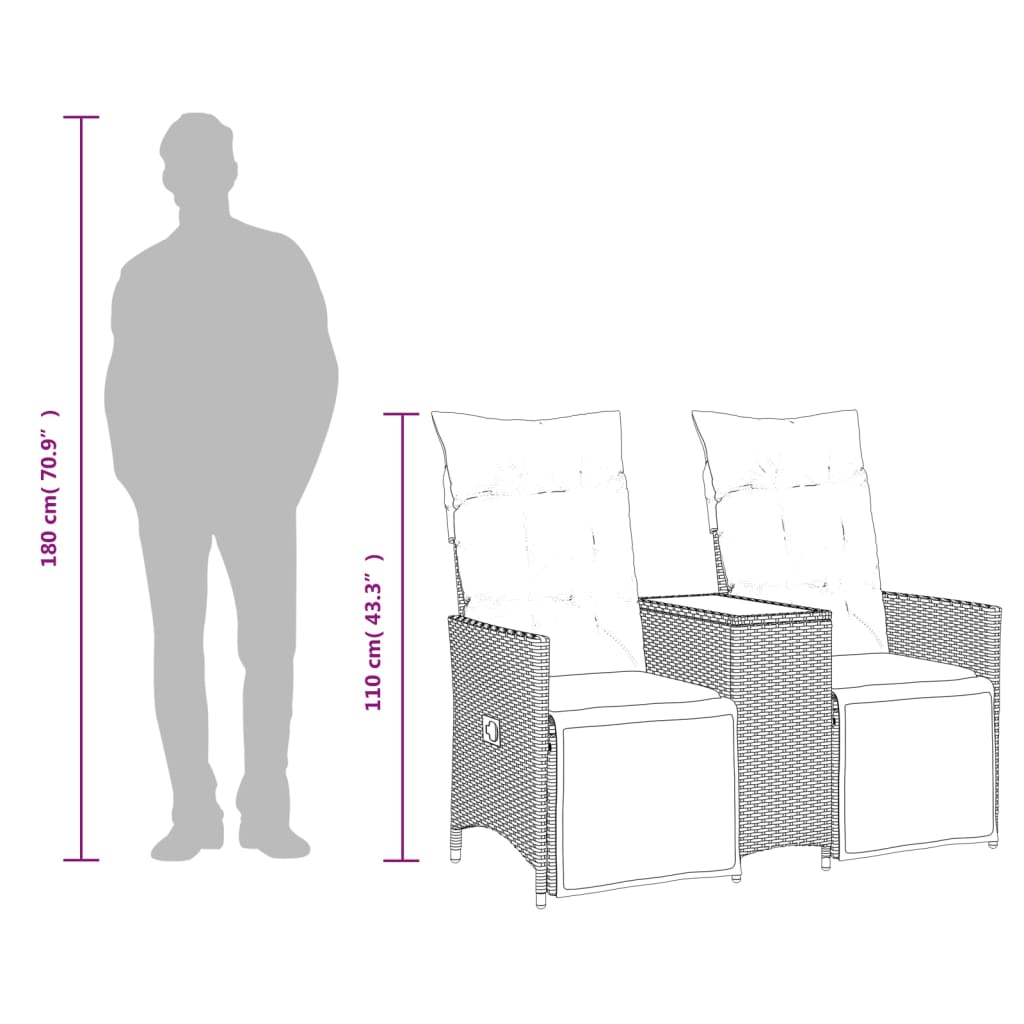 Atlošiama dvivietė sodo sofa su staliuku, juoda, poliratanas - Namų Idėja