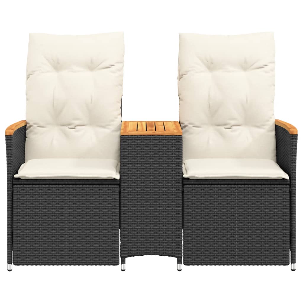 Atlošiama dvivietė sodo sofa su staliuku, juoda, poliratanas - Namų Idėja