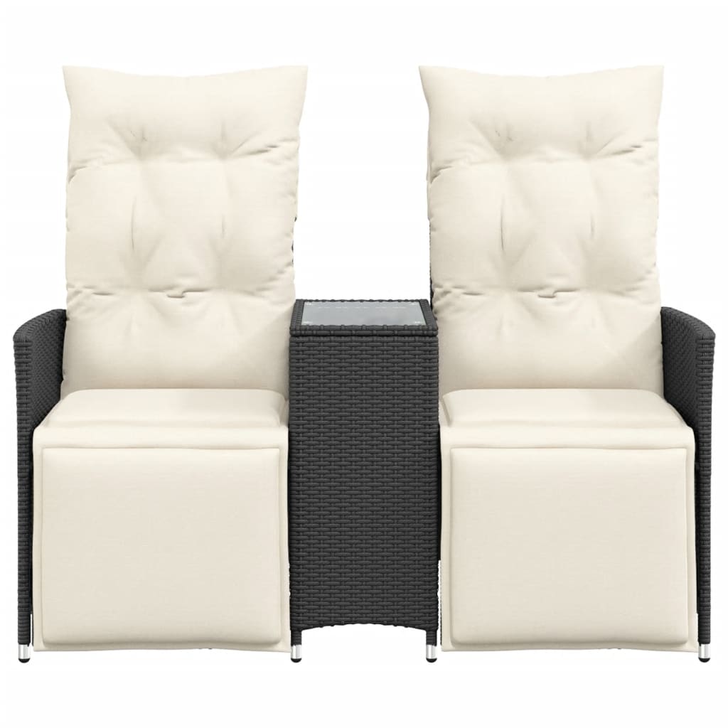 Atlošiama dvivietė sodo sofa su staliuku, juoda, poliratanas - Namų Idėja