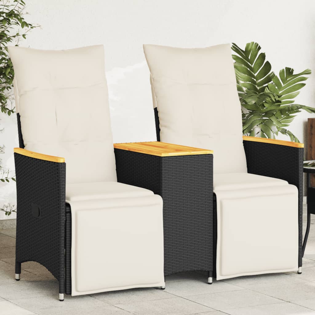 Atlošiama dvivietė sodo sofa su staliuku, juoda, poliratanas - Namų Idėja