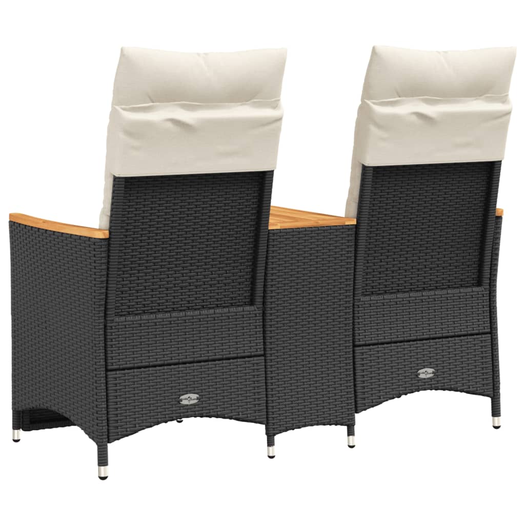 Atlošiama dvivietė sodo sofa su staliuku, juoda, poliratanas - Namų Idėja