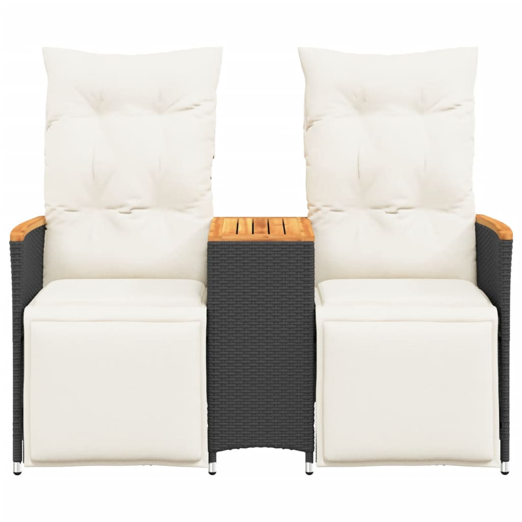 Atlošiama dvivietė sodo sofa su staliuku, juoda, poliratanas - Namų Idėja