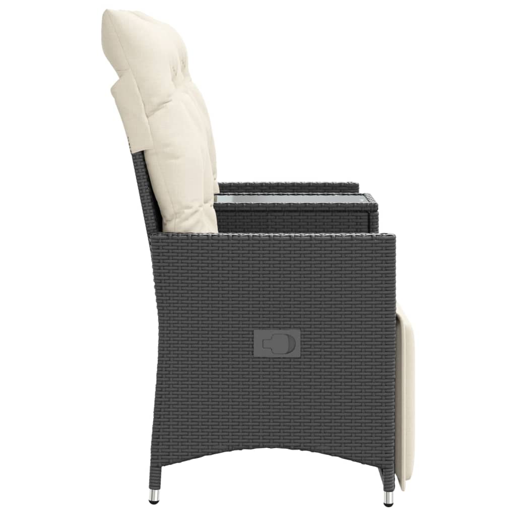Atlošiama dvivietė sodo sofa su staliuku, juoda, poliratanas - Namų Idėja