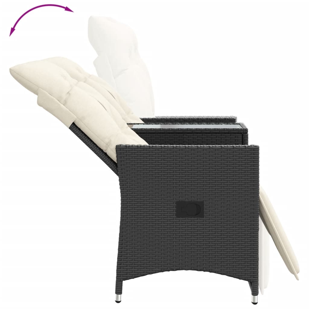 Atlošiama dvivietė sodo sofa su staliuku, juoda, poliratanas - Namų Idėja