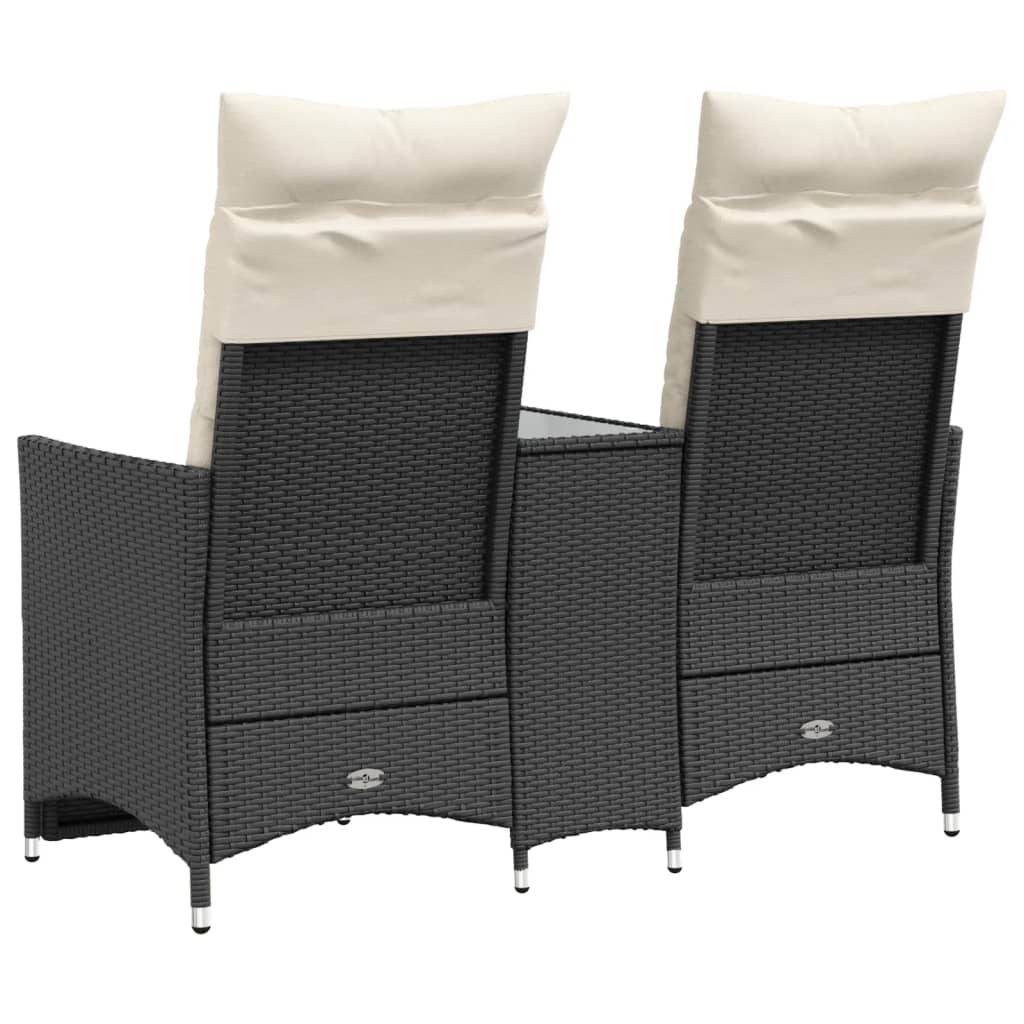Atlošiama dvivietė sodo sofa su staliuku, juoda, poliratanas - Namų Idėja