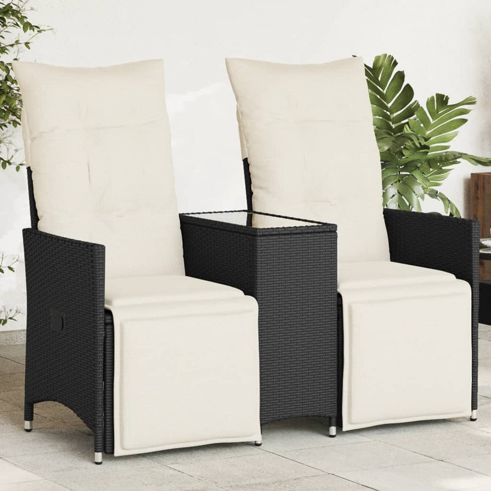 Atlošiama dvivietė sodo sofa su staliuku, juoda, poliratanas - Namų Idėja