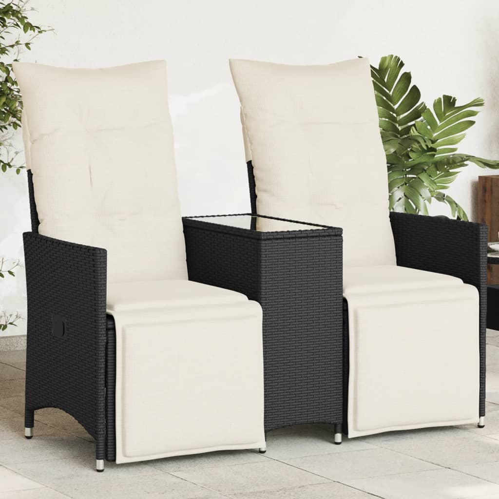 Atlošiama dvivietė sodo sofa su staliuku, juoda, poliratanas - Namų Idėja