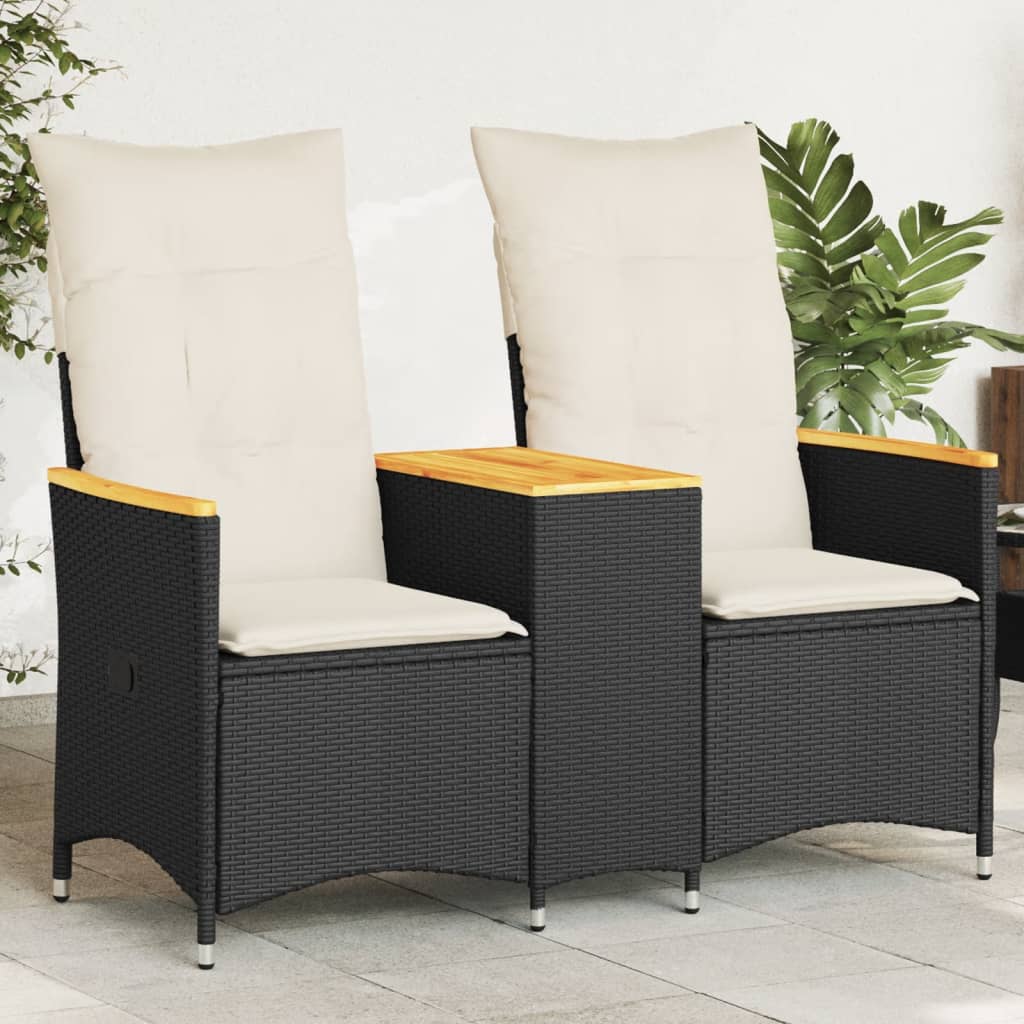 Atlošiama dvivietė sodo sofa su staliuku, juoda, poliratanas - Namų Idėja