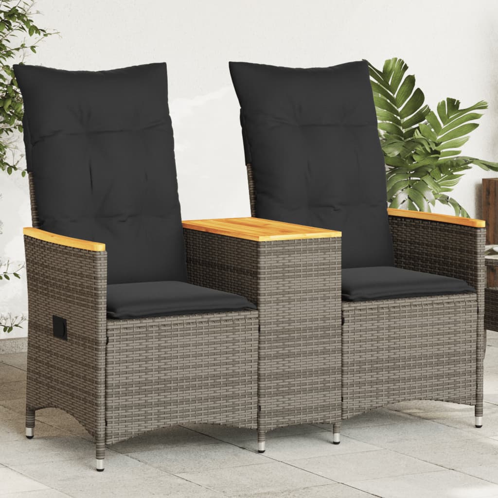 Atlošiama dvivietė sodo sofa su staliuku, pilka, poliratanas - Namų Idėja