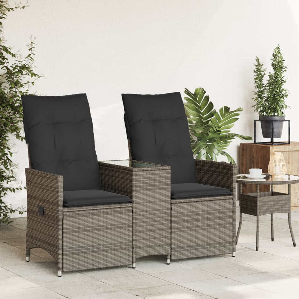 Atlošiama dvivietė sodo sofa su staliuku, pilka, poliratanas - Namų Idėja