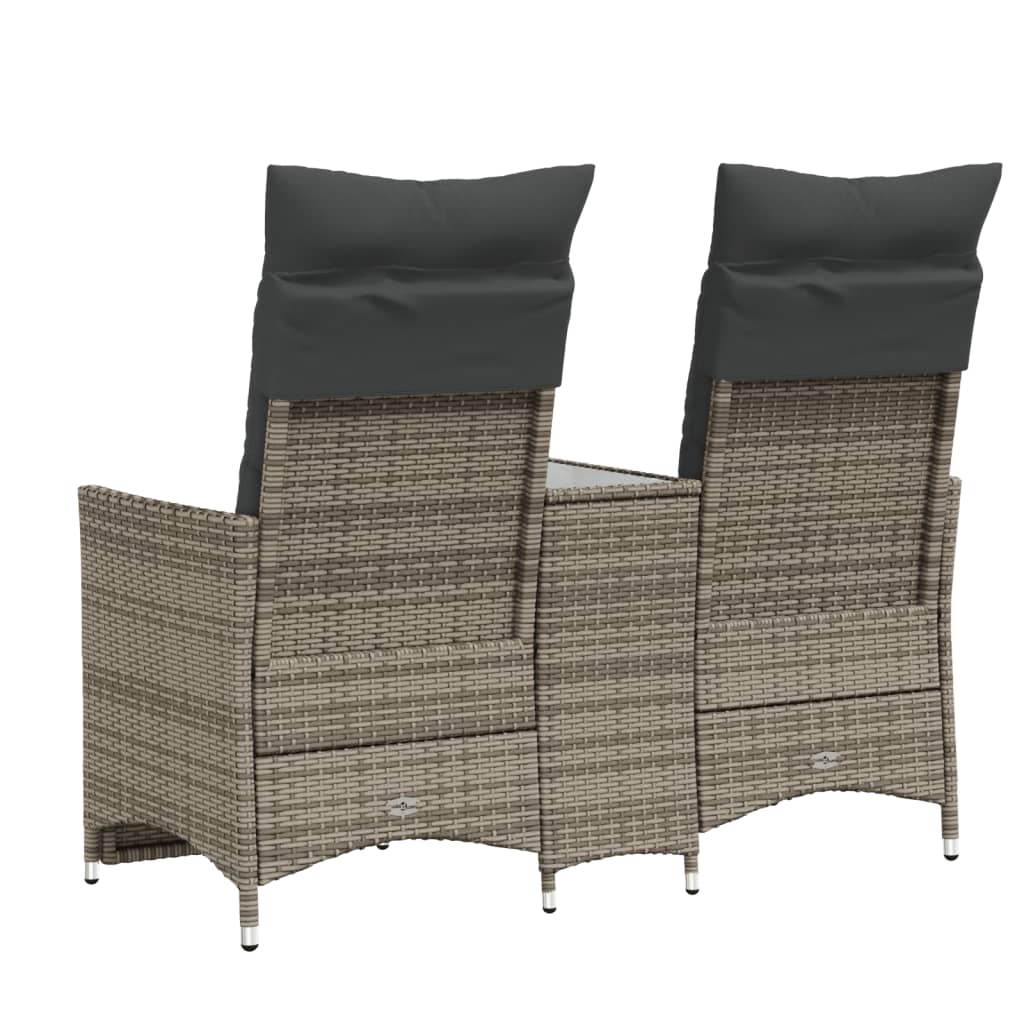 Atlošiama dvivietė sodo sofa su staliuku, pilka, poliratanas - Namų Idėja