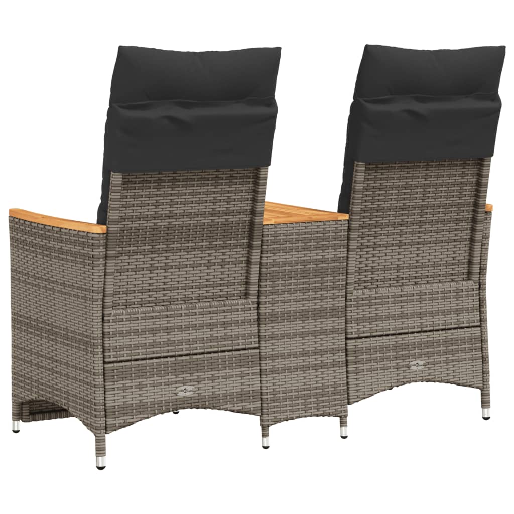 Atlošiama dvivietė sodo sofa su staliuku, pilka, poliratanas - Namų Idėja