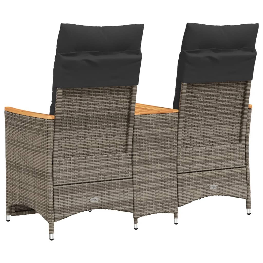 Atlošiama dvivietė sodo sofa su staliuku, pilka, poliratanas - Namų Idėja
