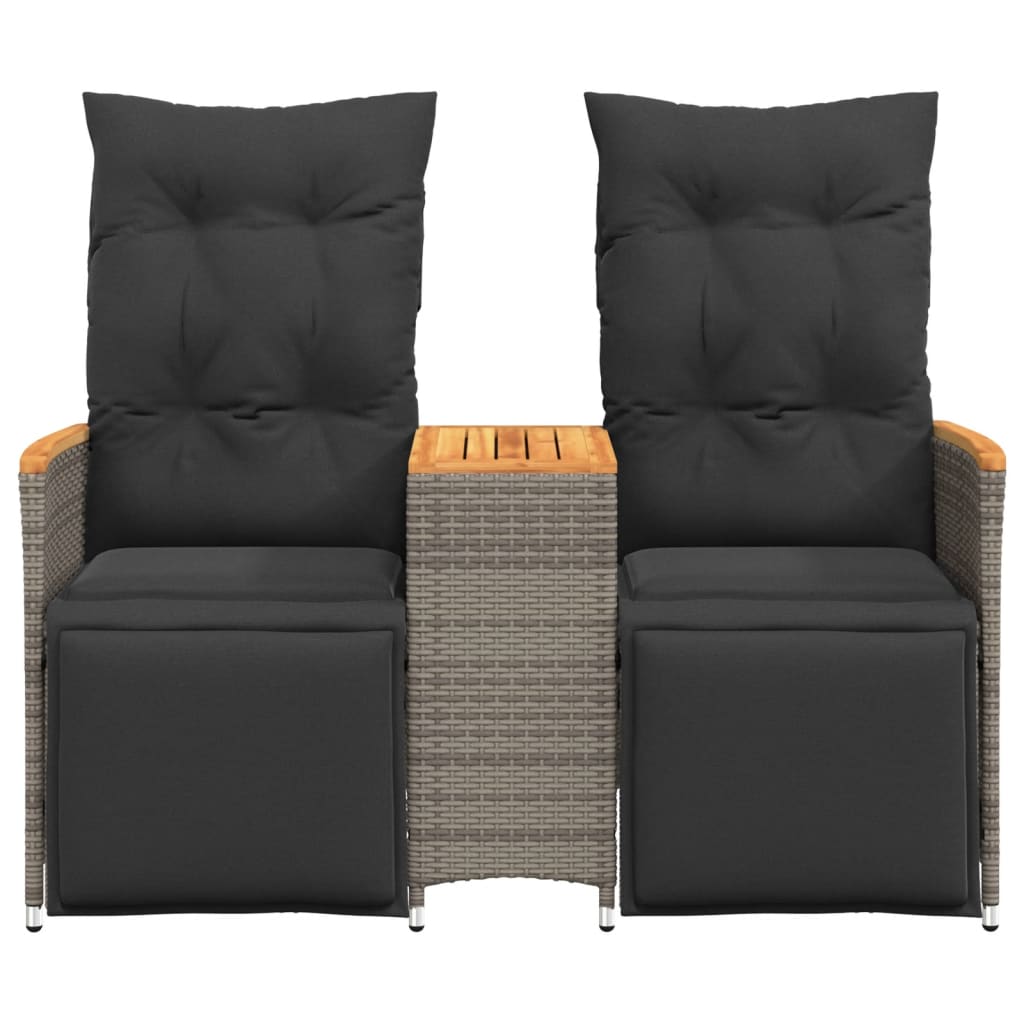 Atlošiama dvivietė sodo sofa su staliuku, pilka, poliratanas - Namų Idėja