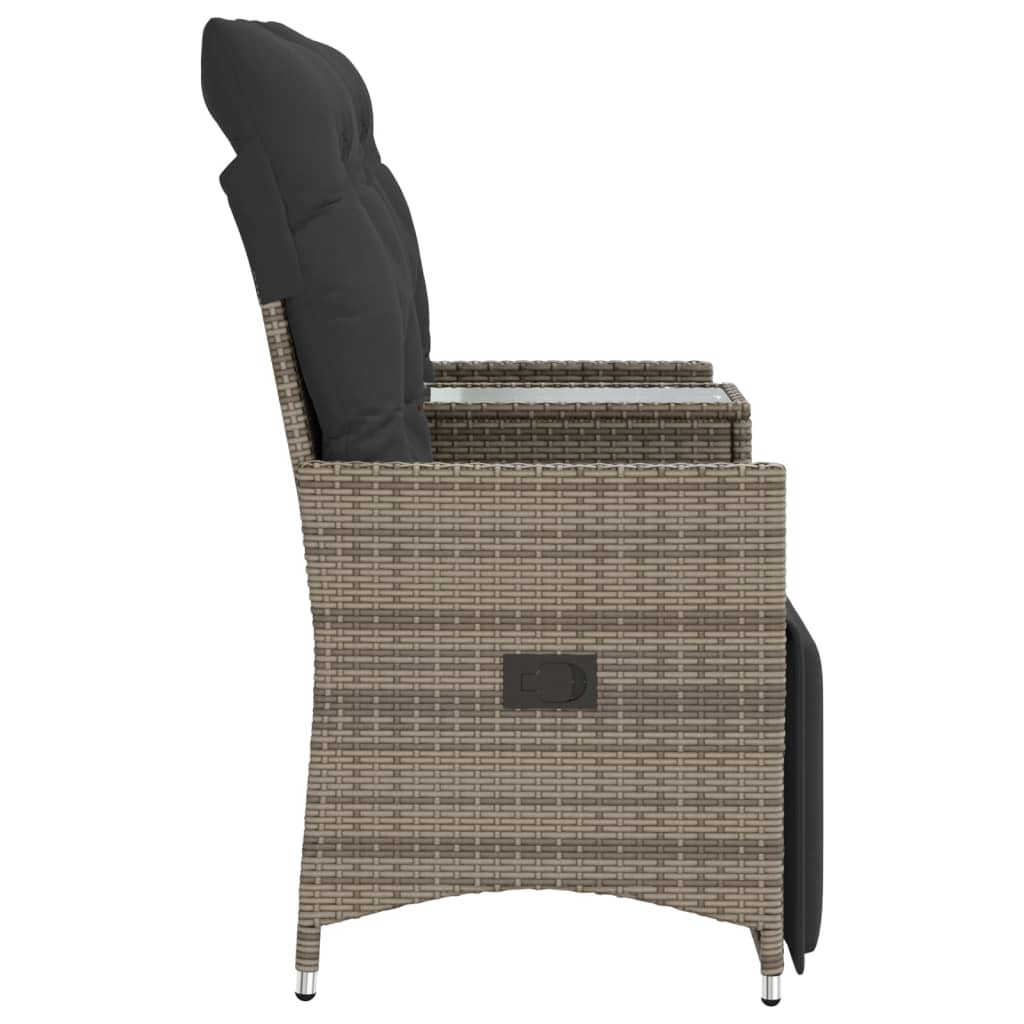 Atlošiama dvivietė sodo sofa su staliuku, pilka, poliratanas - Namų Idėja