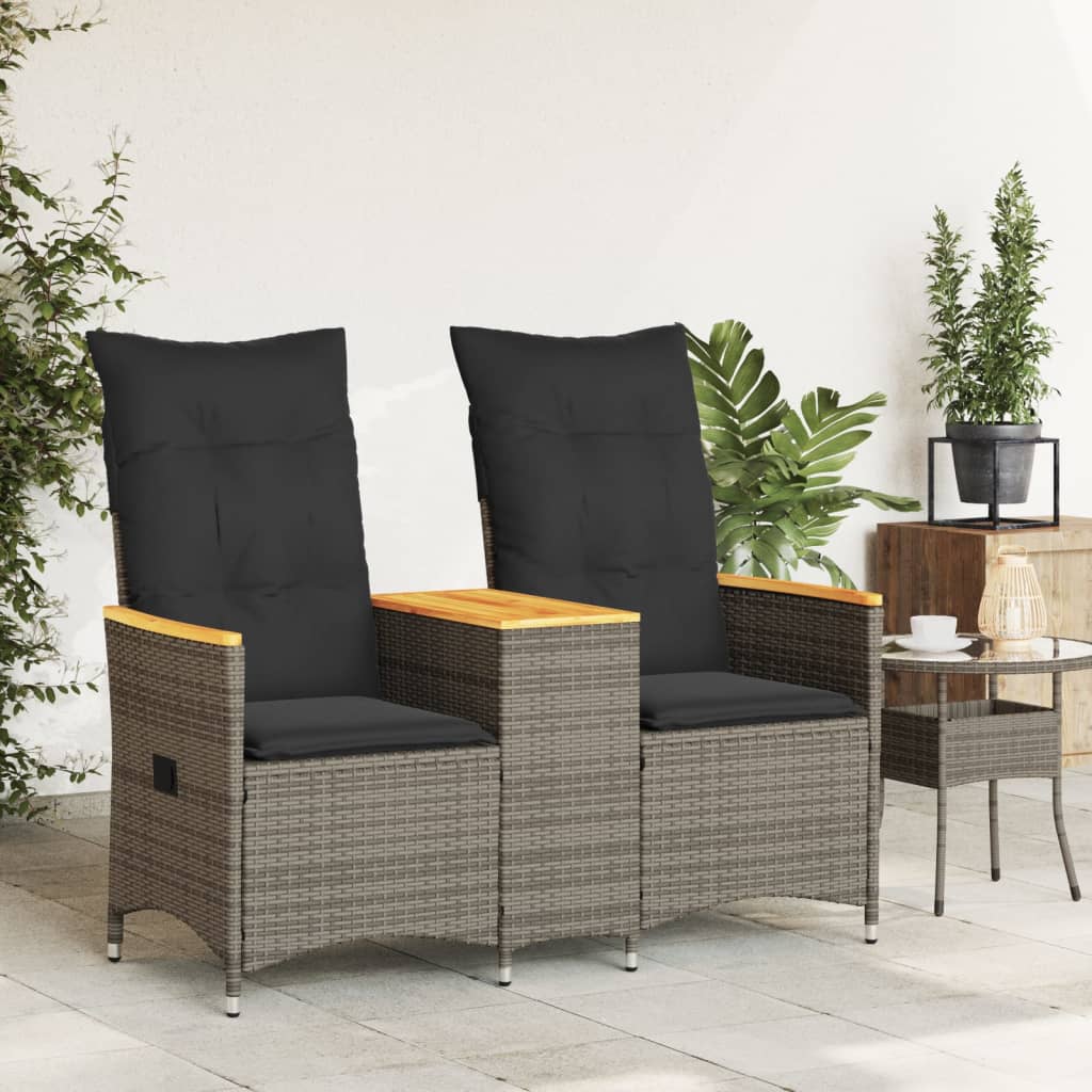 Atlošiama dvivietė sodo sofa su staliuku, pilka, poliratanas - Namų Idėja