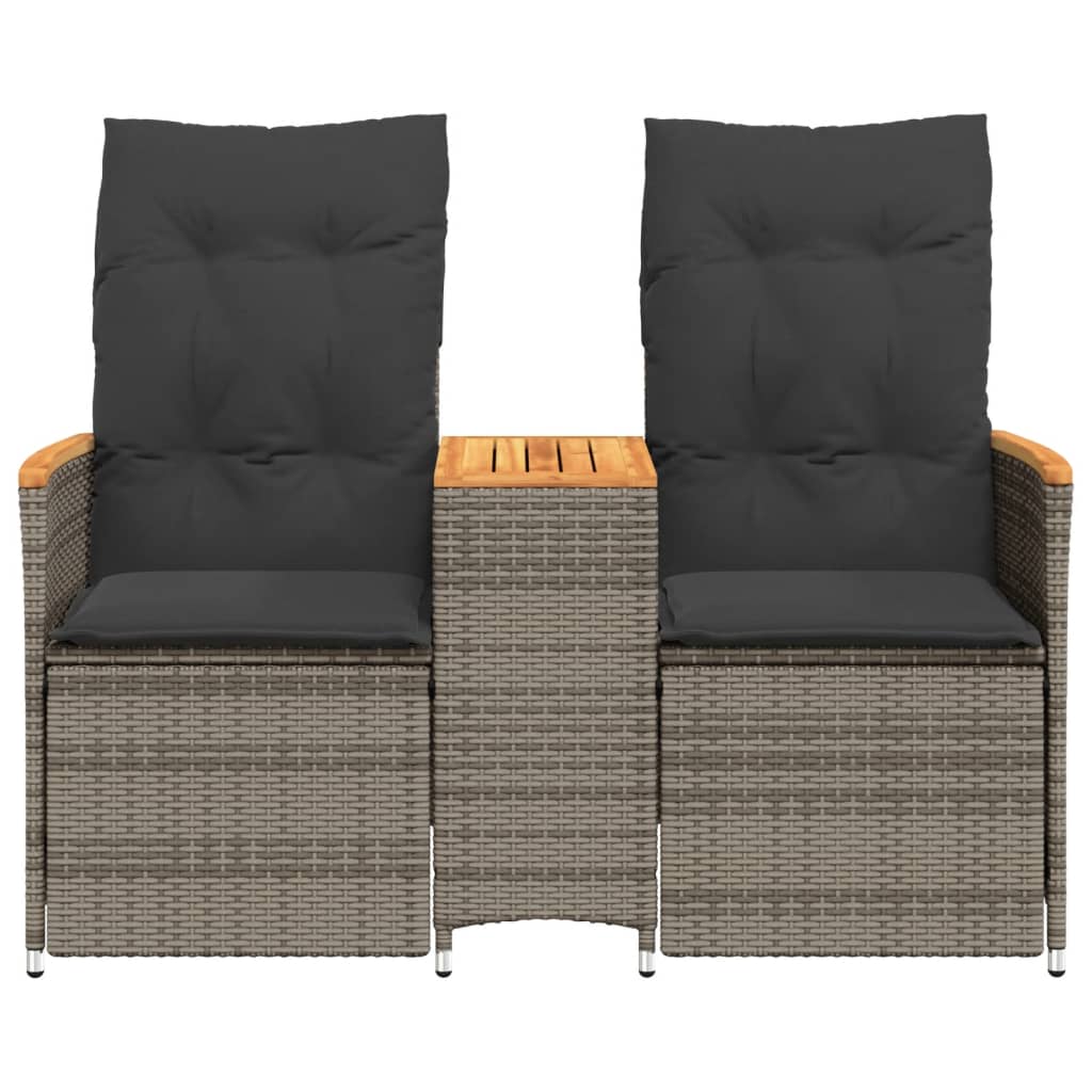Atlošiama dvivietė sodo sofa su staliuku, pilka, poliratanas - Namų Idėja