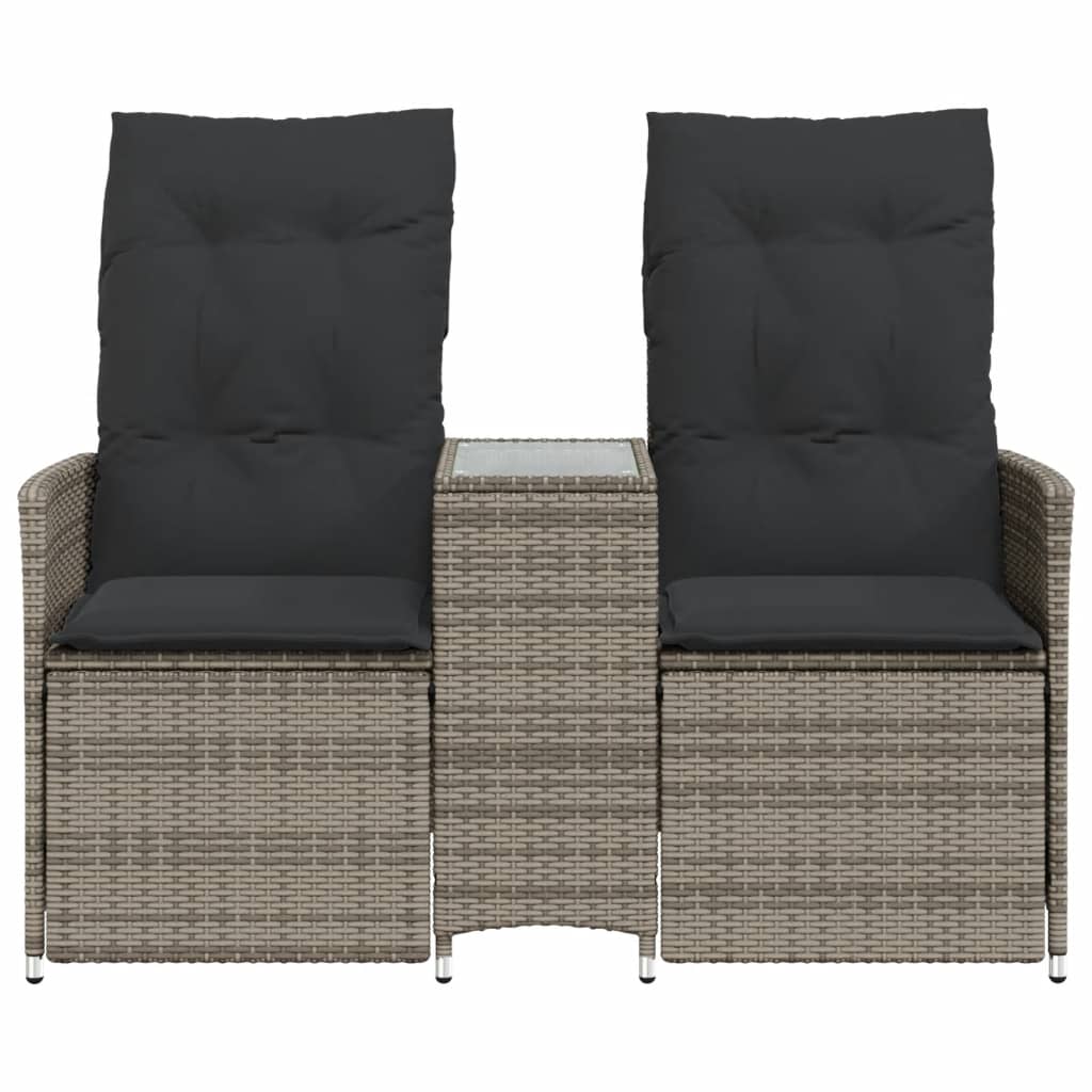 Atlošiama dvivietė sodo sofa su staliuku, pilka, poliratanas - Namų Idėja