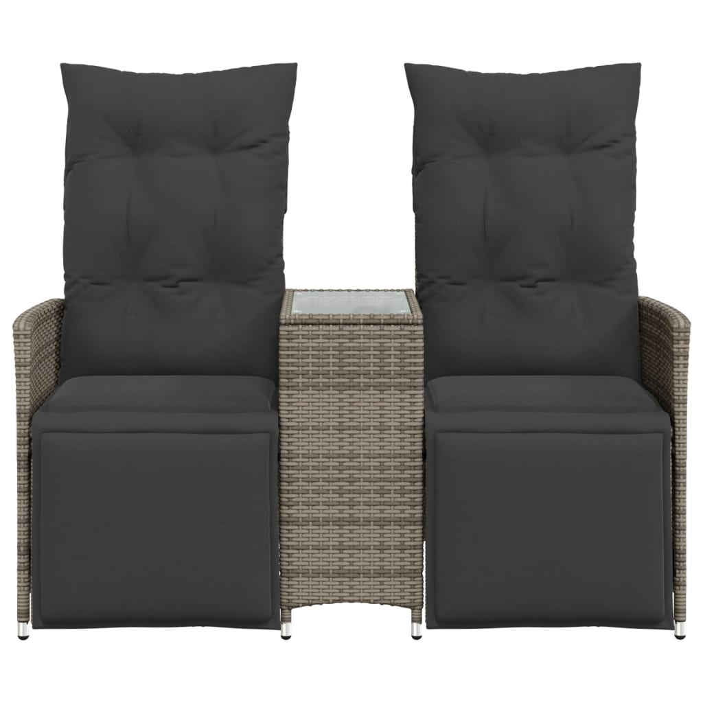 Atlošiama dvivietė sodo sofa su staliuku, pilka, poliratanas - Namų Idėja