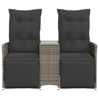 Atlošiama dvivietė sodo sofa su staliuku, pilka, poliratanas - Namų Idėja