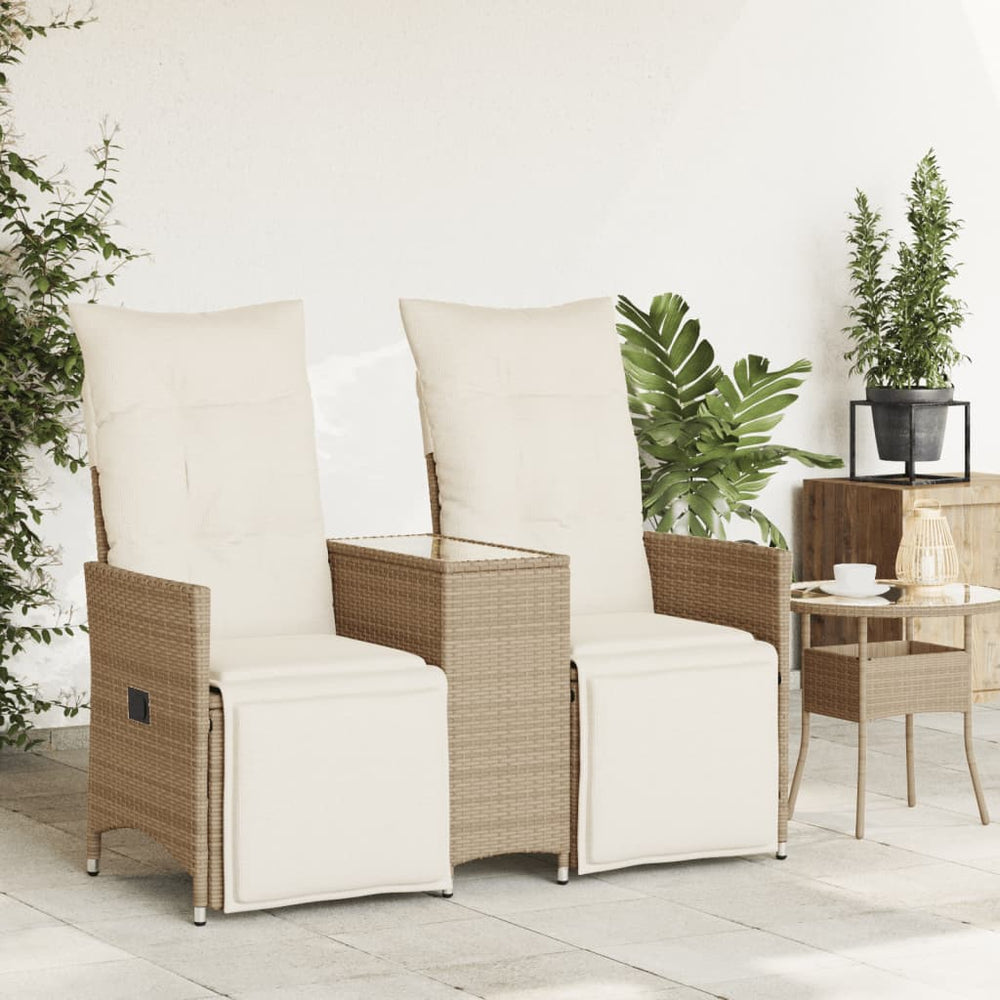 Atlošiama dvivietė sodo sofa su staliuku, smėlio, poliratanas - Namų Idėja