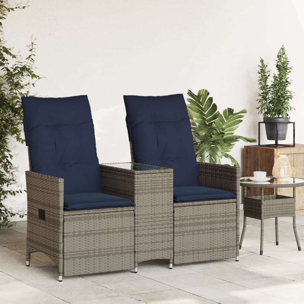 Atlošiama sodo sofa, 2 vietų, su staliuku, pilka, polirotangas - Namų Idėja