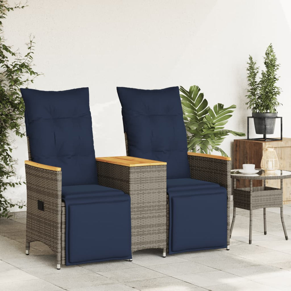 Atlošiama sodo sofa, 2 vietų, su staliuku, pilka, polirotangas - Namų Idėja
