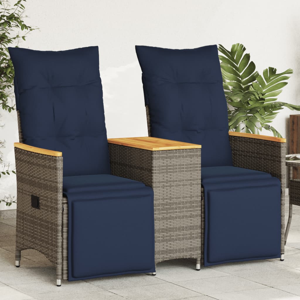 Atlošiama sodo sofa, 2 vietų, su staliuku, pilka, polirotangas - Namų Idėja