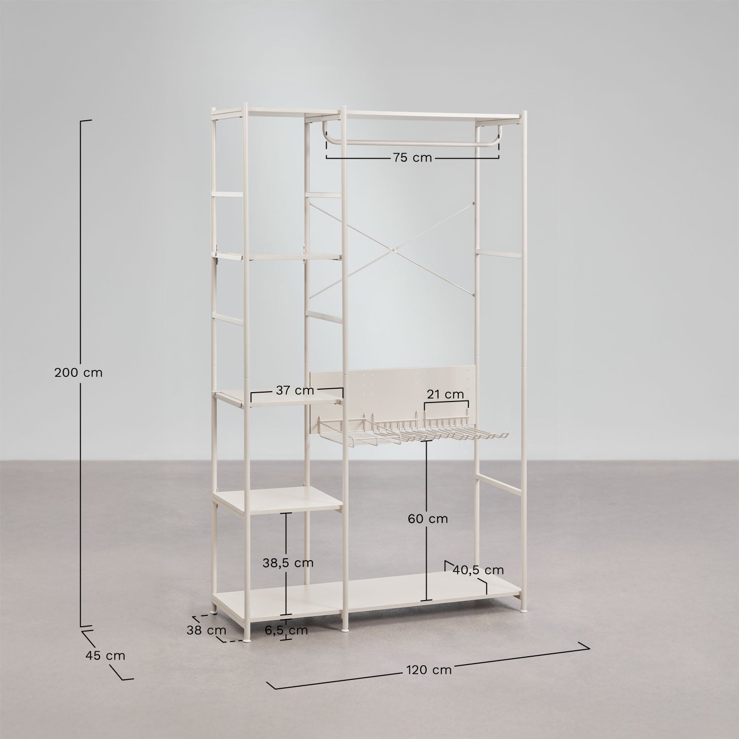 Atvērts skapis PENUUNO 200x120 cm, metāls