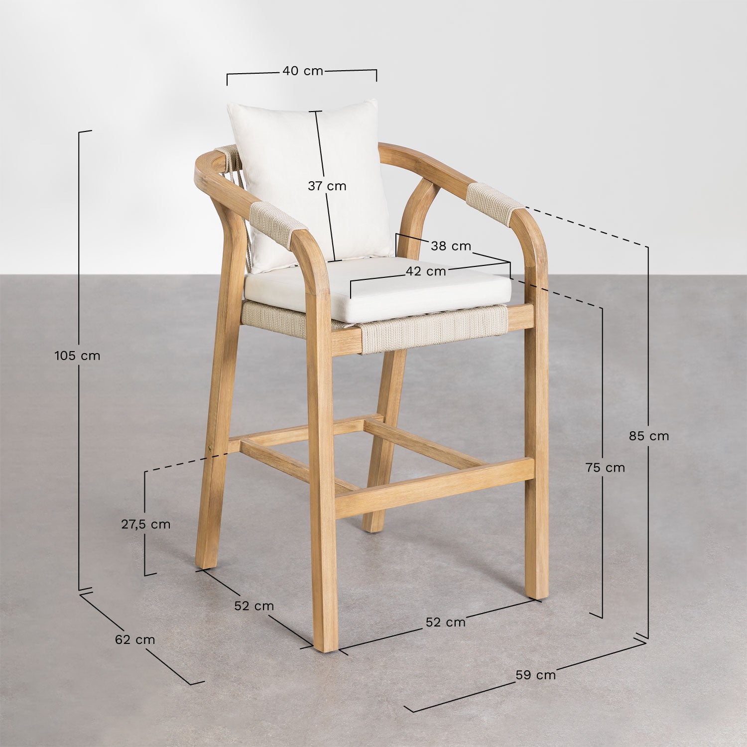 DEXTER High Bar Stool, 75 cm, white