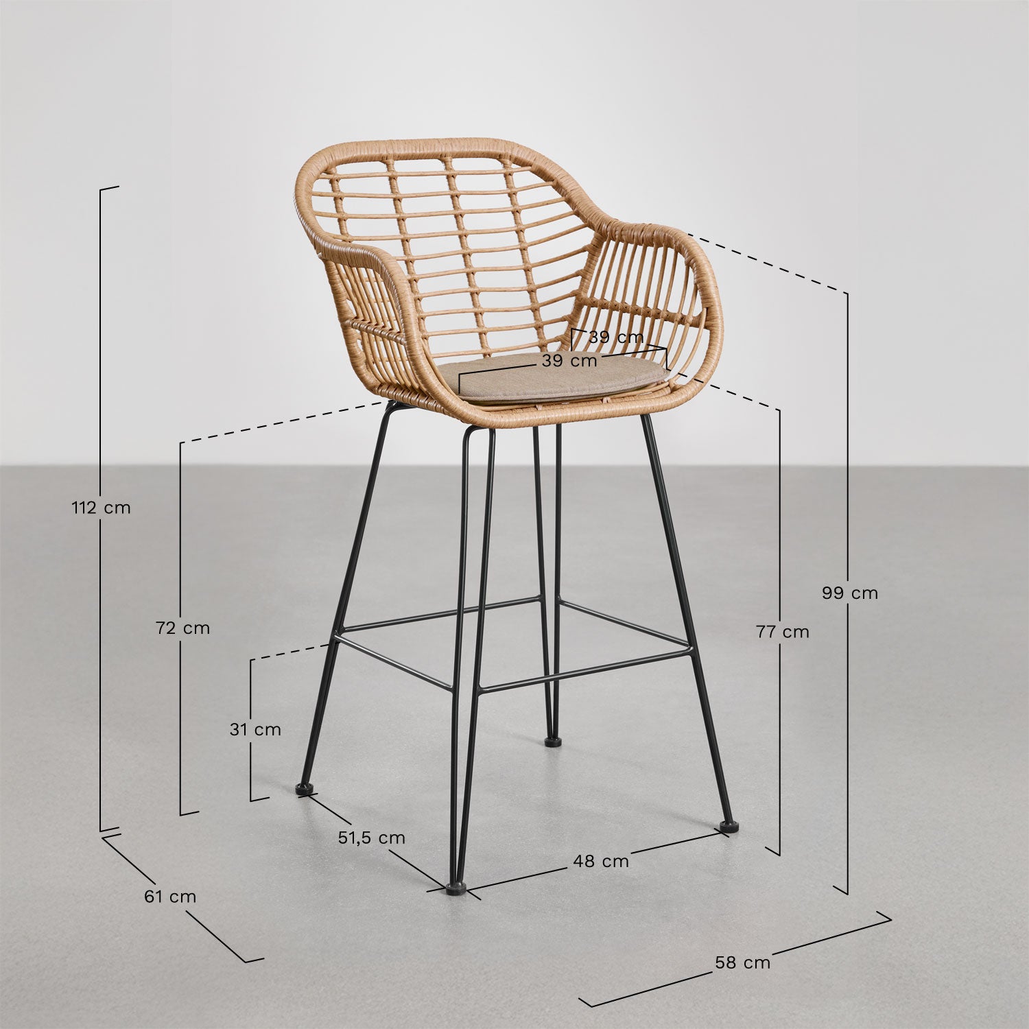 High outdoor bar chair ZOLE, mocca brown, 75 cm