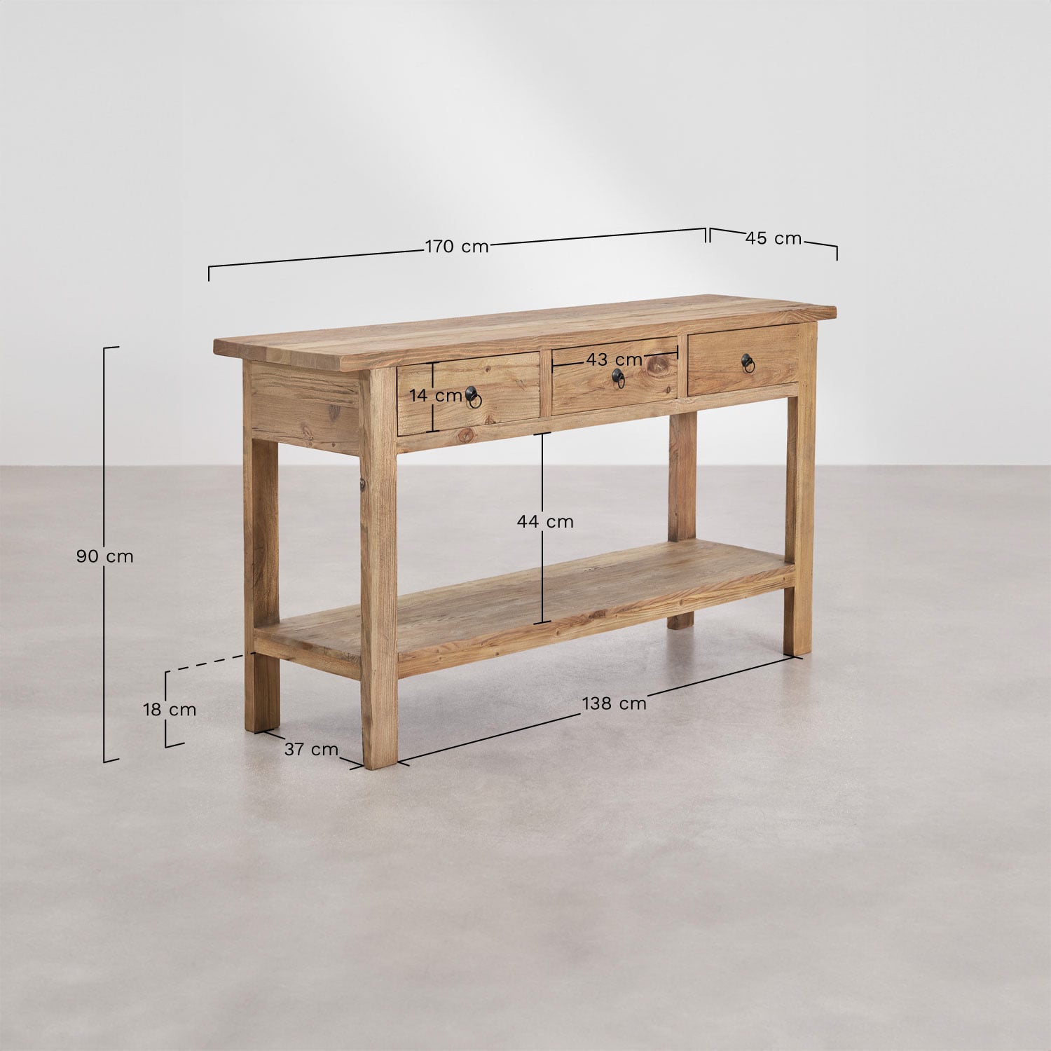 Konsole KIRENA 170x45 cm no pārstrādāta koka